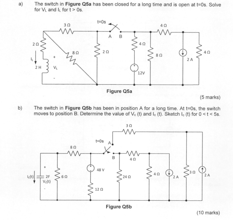 Solved a) The switch in Figure Q5a has been closed for a | Chegg.com