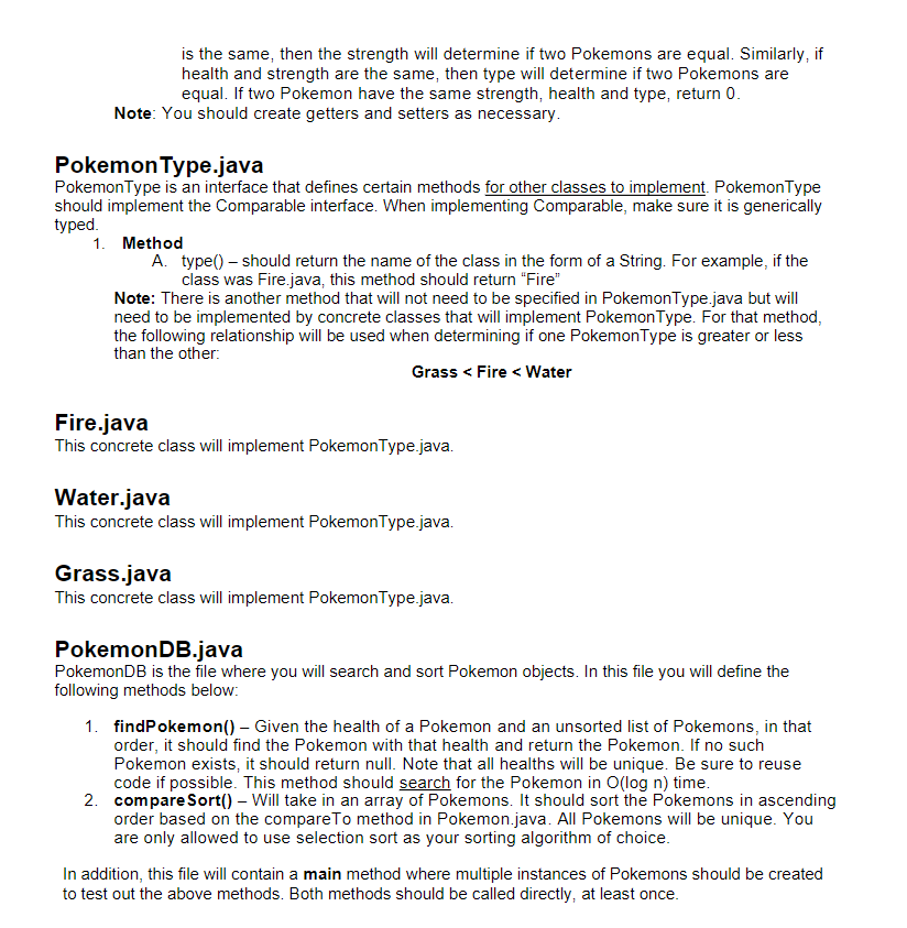 Solved Compare Pokemon.java This interface will define