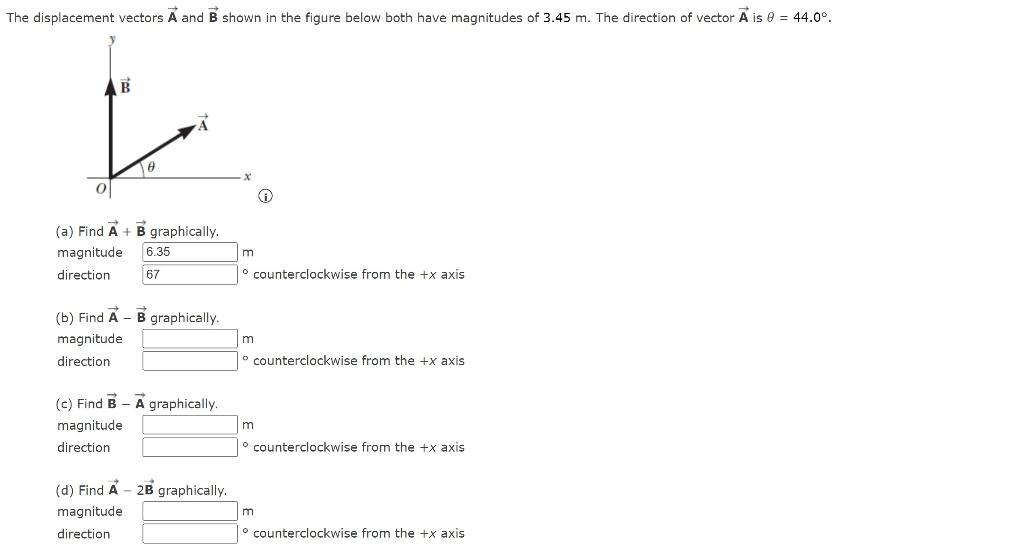 Solved The displacement vectors A and B shown in the figure | Chegg.com
