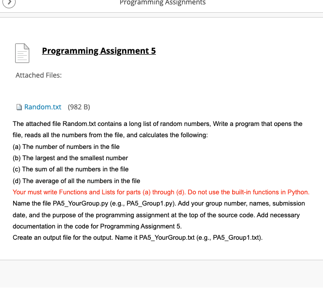 Solved Programming Assignments Programming Assignment 5 | Chegg.com