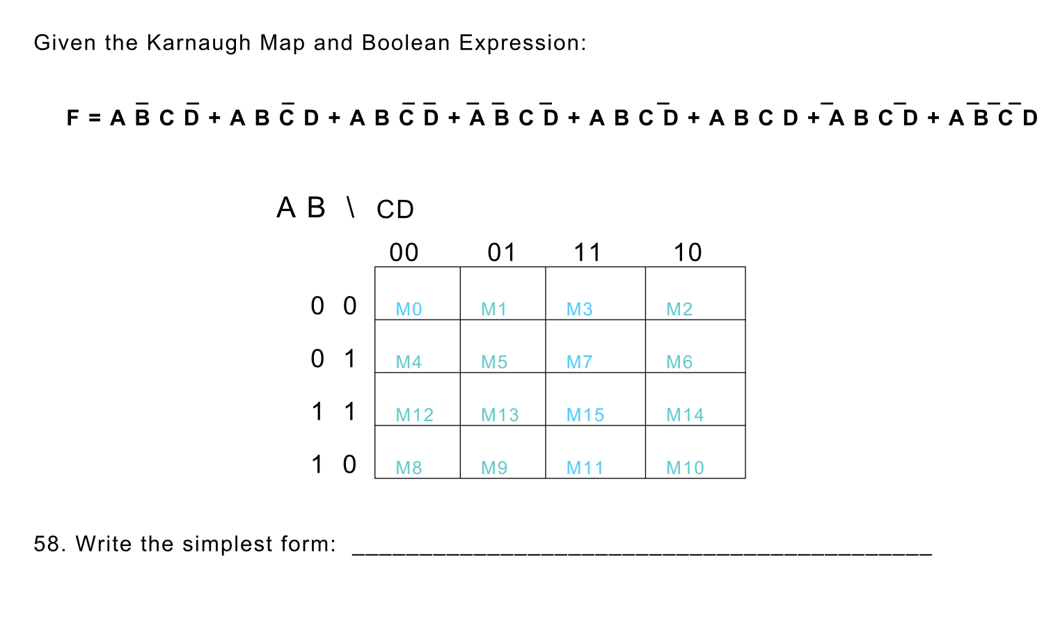 Solved Given the Karnaugh Map and Boolean Expression: F = Ā | Chegg.com