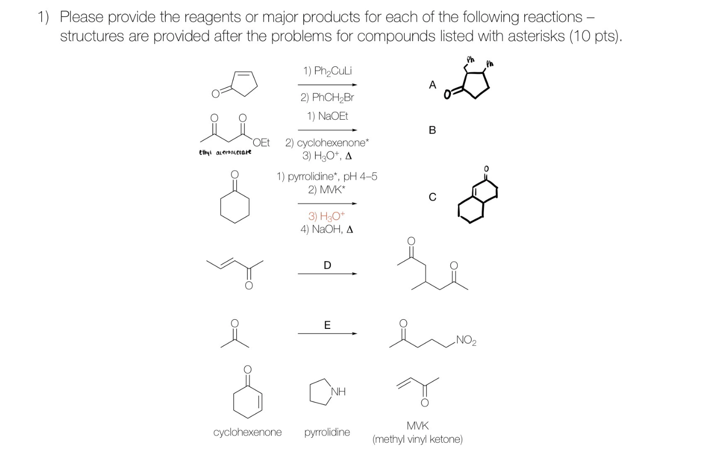 1) Please provide the reagents or major products for | Chegg.com