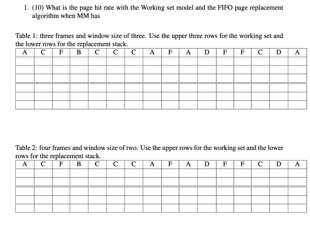 Algorithm Page Working Set 1. (10) What is the page hit rate with the Working | Chegg.com