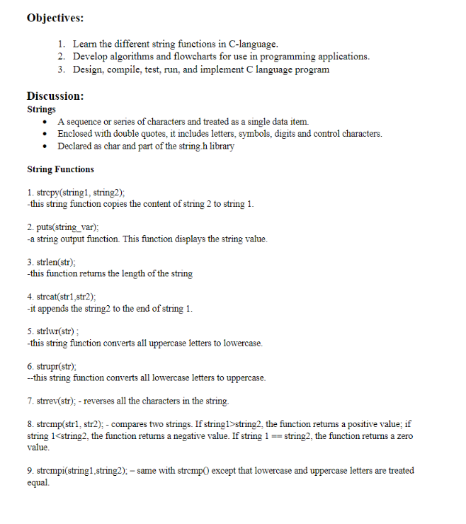 Objectives: 1. Learn the different string functions | Chegg.com