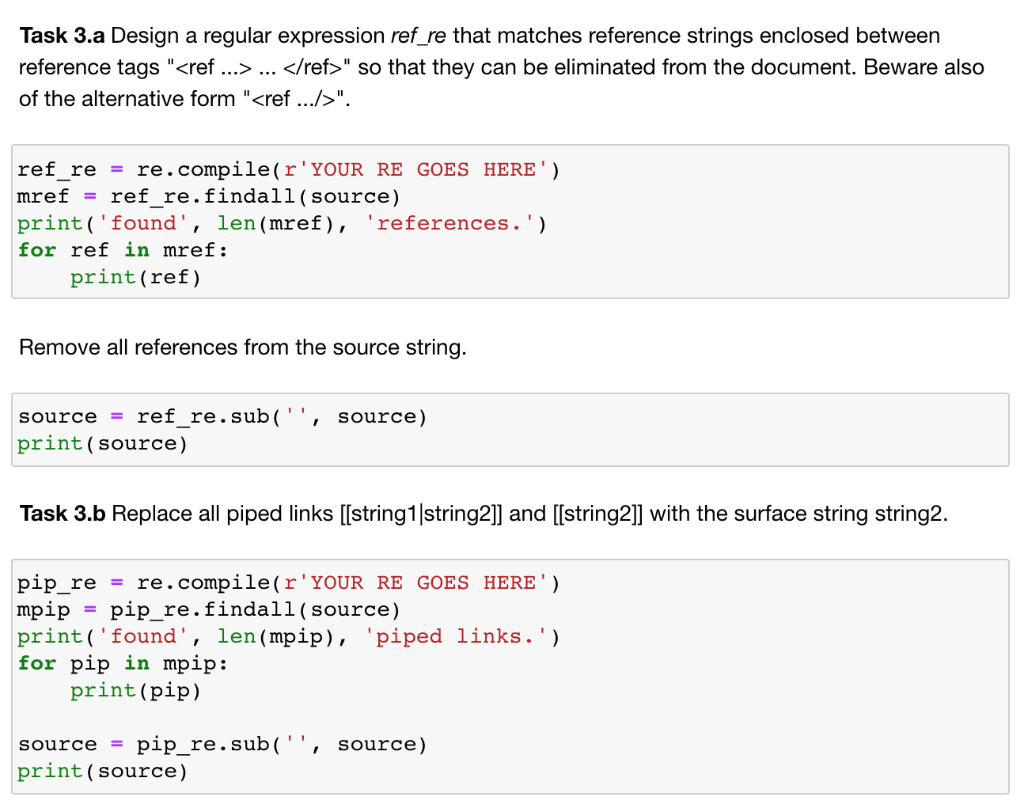 Solved Task 3.a Design a regular expression ref_re that | Chegg.com