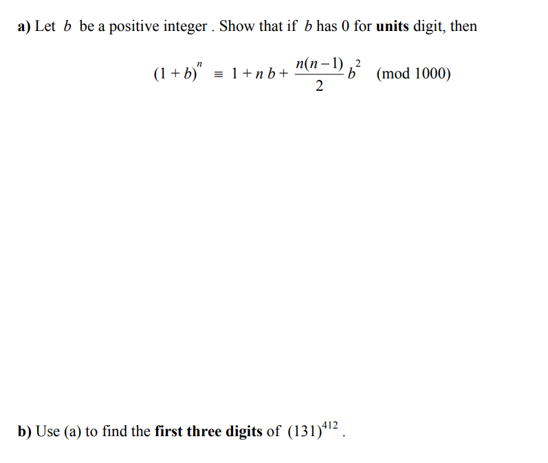 Solved A) Let B Be A Positive Integer. Show That If B Has 0 | Chegg.com