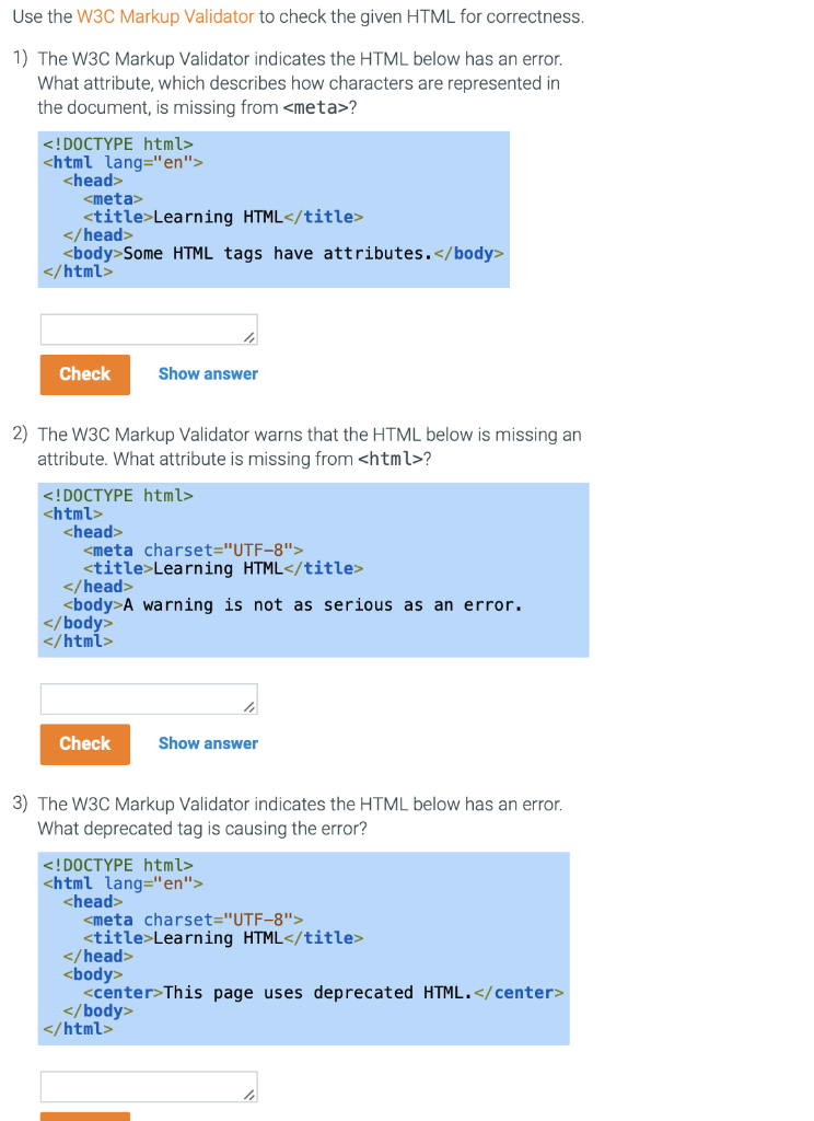 Solved 1) The W3C Markup Validator Indicates The HTML Below | Chegg.com