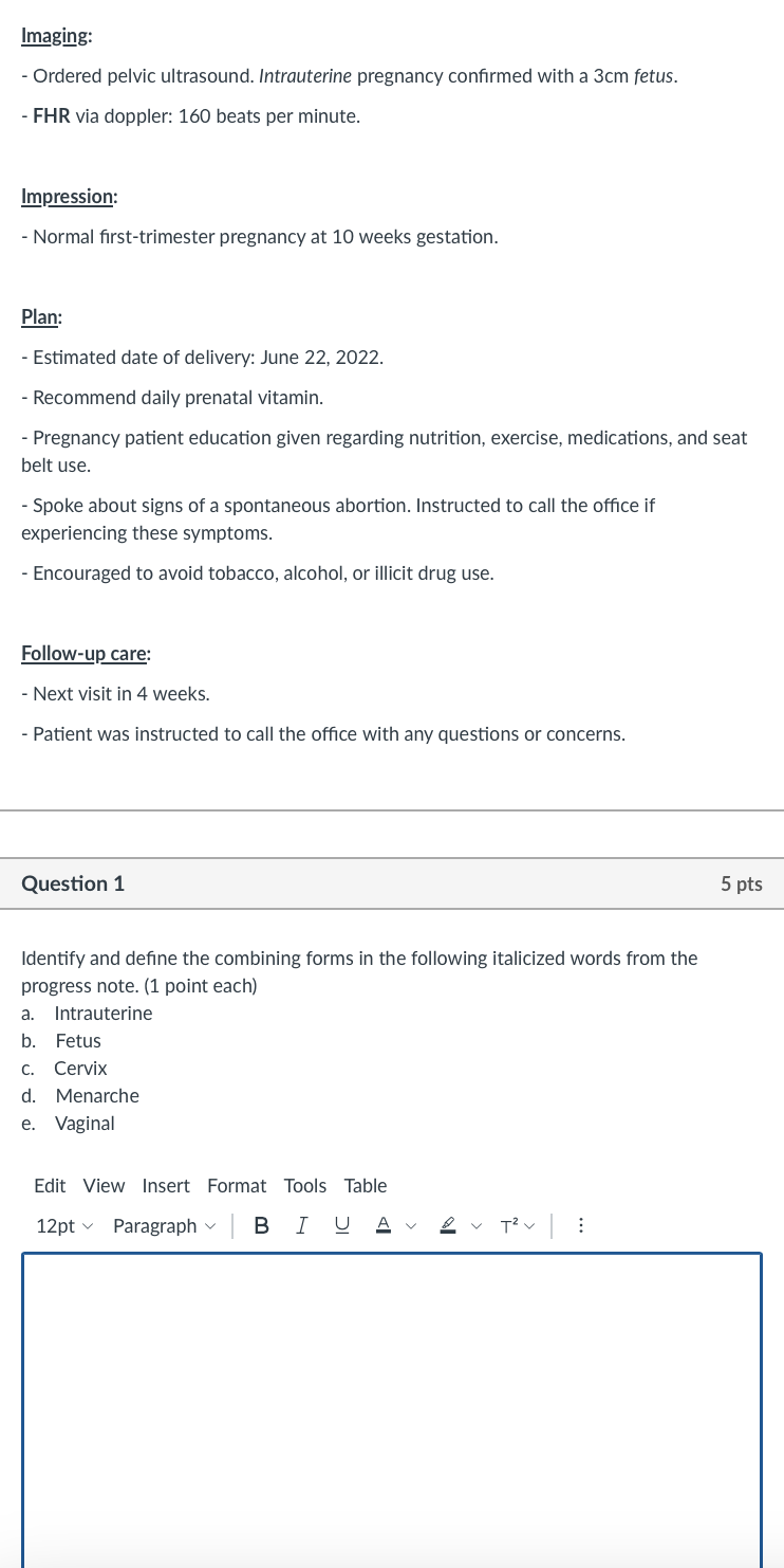 Solved Read the medical note from an OB-GYN office and then | Chegg.com