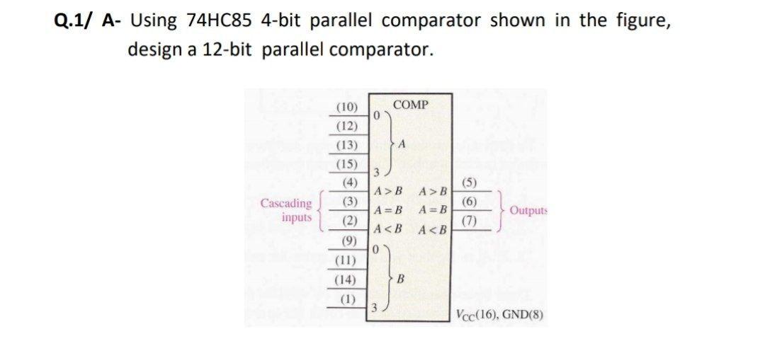 Solved q 1 a using 74hc85 4 bit parallel comparator shown chegg