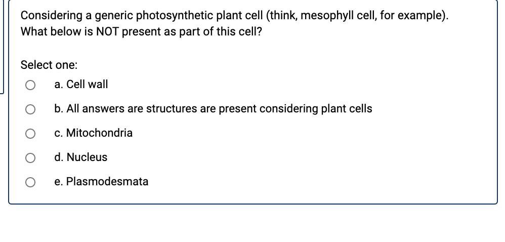 A Photosynthetic Plant Cell Does Not Need Mitochondria. True False