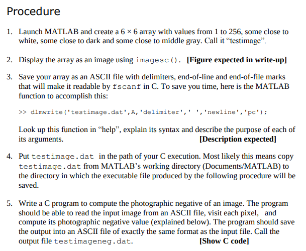 Procedure 1. Launch MATLAB and create a 6 x 6 array | Chegg.com