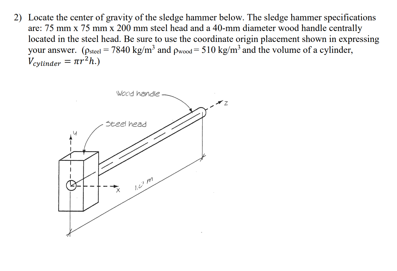 Solved 2) Locate the center of gravity of the sledge hammer