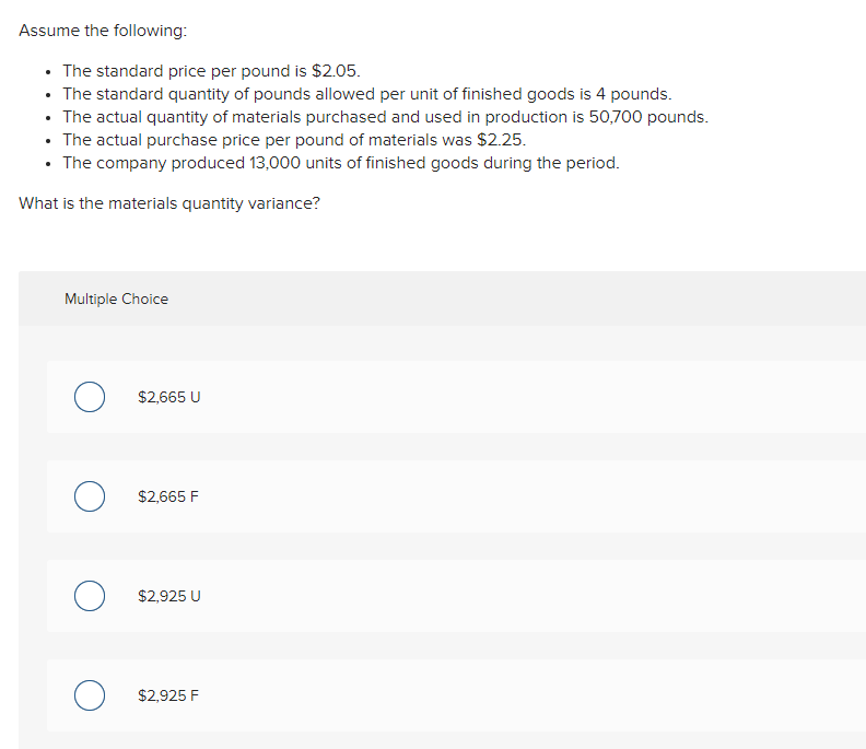 Solved The standard direct material cost per unit of