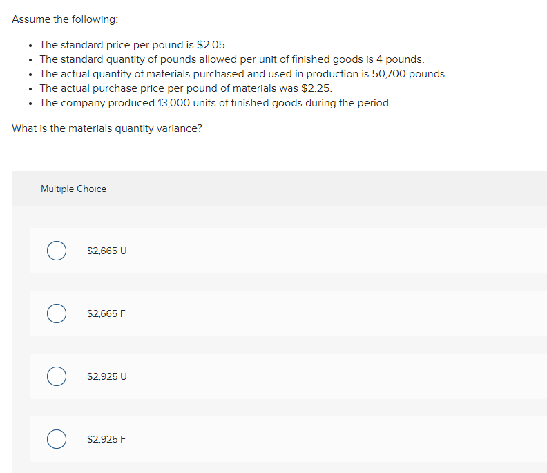 Solved The Standard Direct Material Cost Per Unit Of 5469