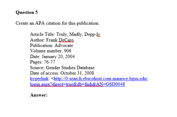 Question 5 Create An Apa Citation For This Publica Chegg Com