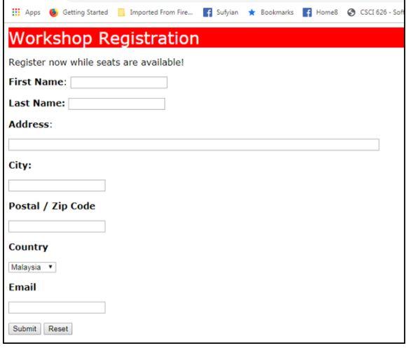 Solved WORKSHOP REGISTRATION SYSTEM PART ONE (1) Write HTML | Chegg.com