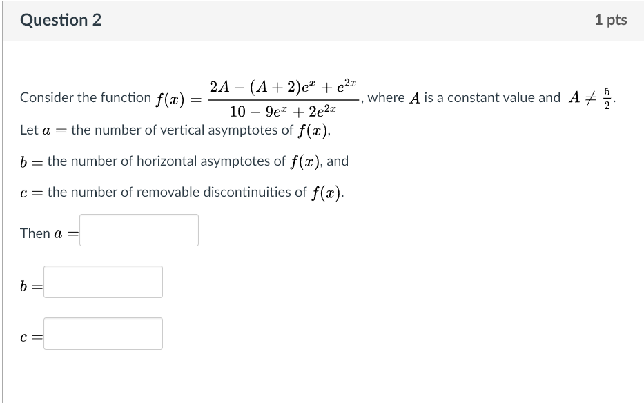Solved Question 2 1 pts Consider the function f(x) 2A – (A + | Chegg.com