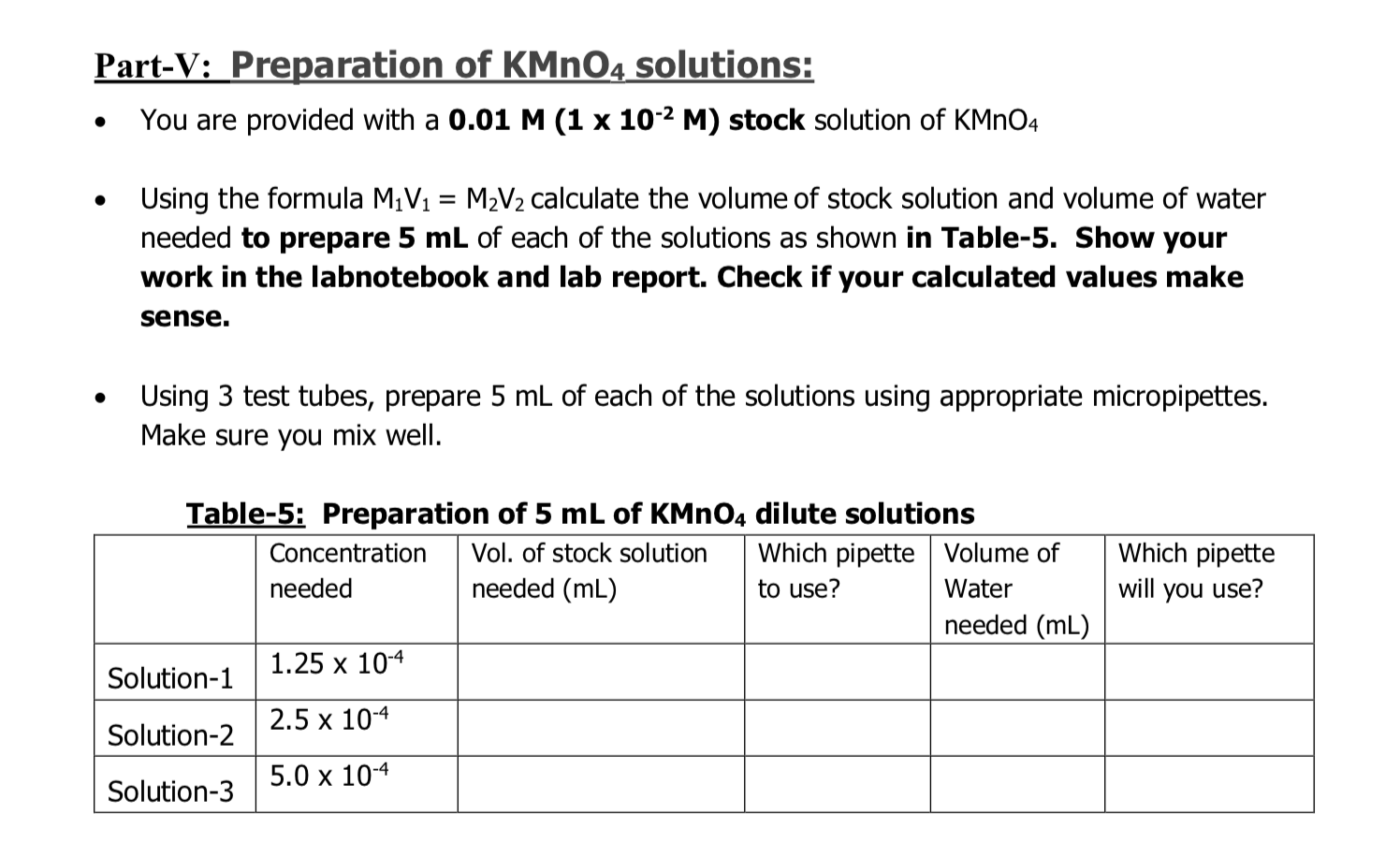 Solved PartV Preparation of KMnO4 solutions • You are