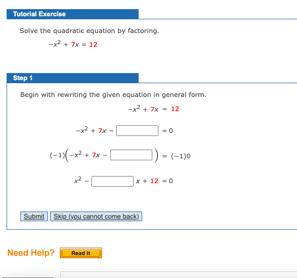 Solved Tutorial Exercise Solve The Quadratic Equation By | Chegg.com