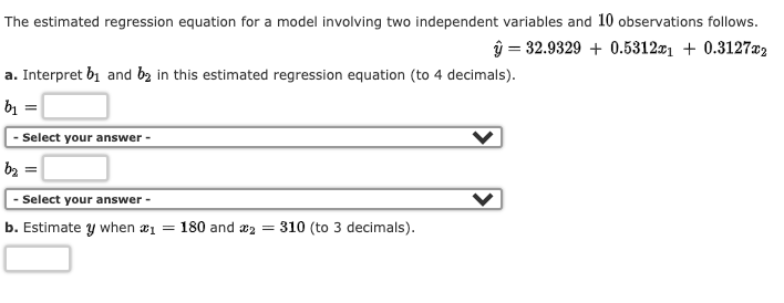 Solved The estimated regression equation for a model | Chegg.com