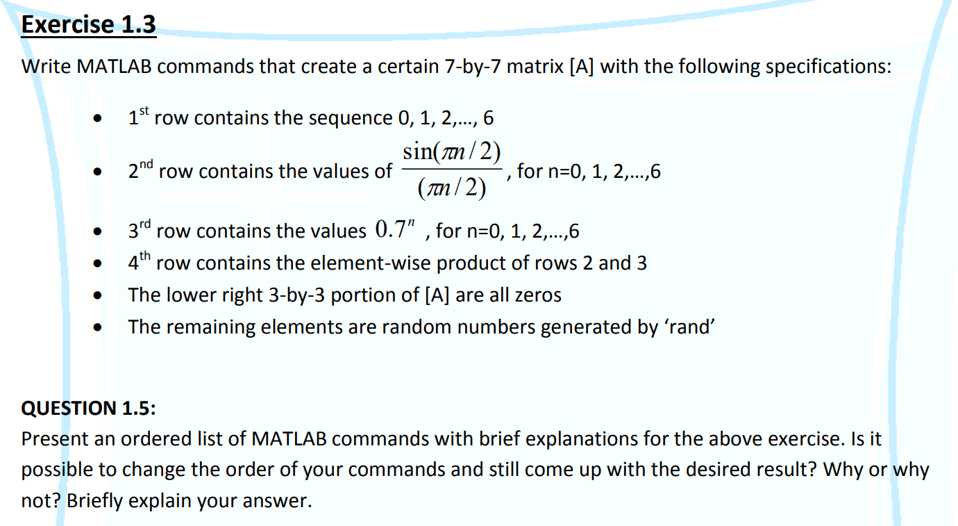 Solved MATLAB ONLY MATLAB ONLY MATLAB ONLY USE Chegg