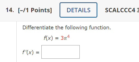 Solved 14. [-/1 Points] DETAILS SCALCCC43 Differentiate the | Chegg.com