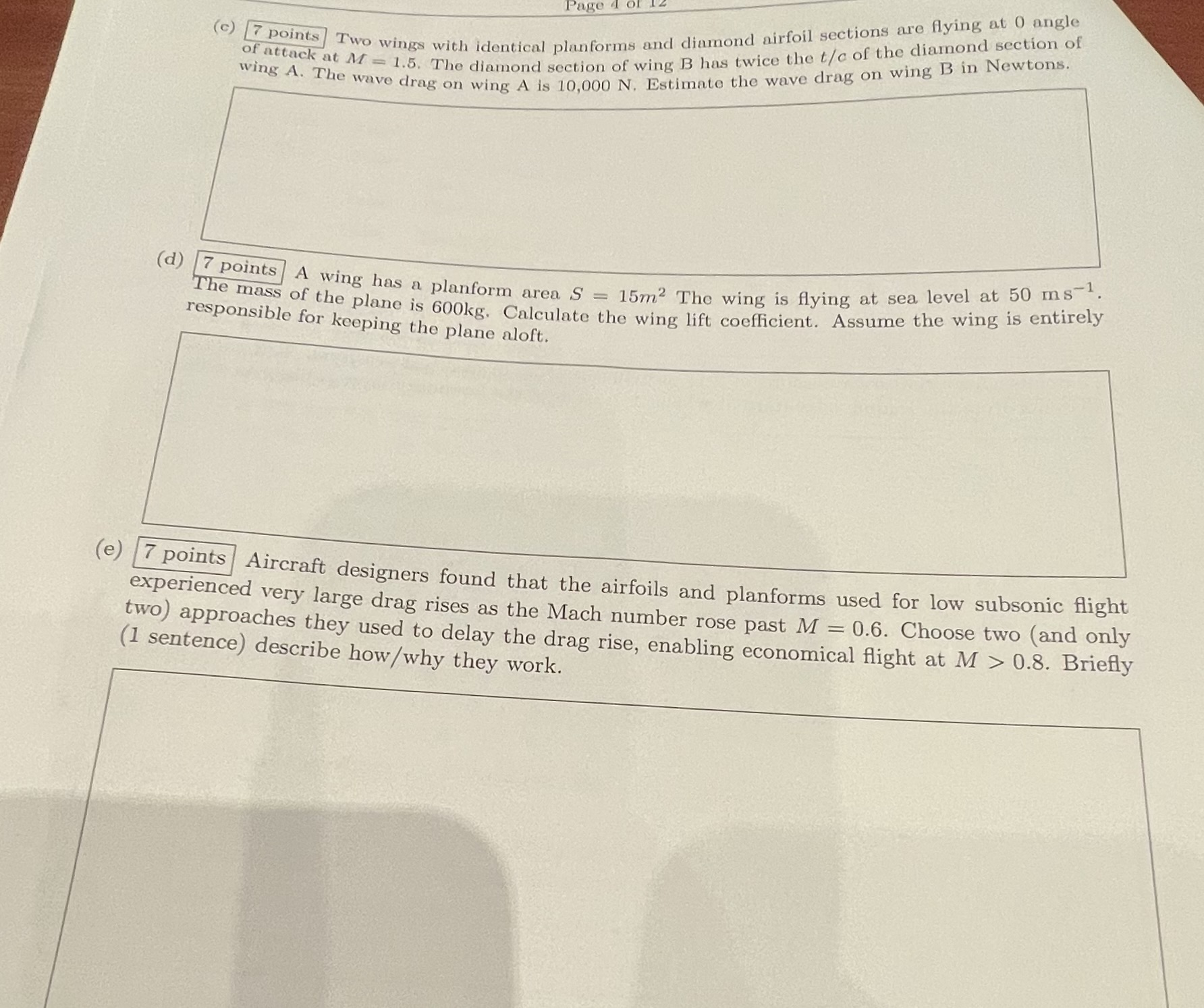 Solved (c) 7 points Two wings with identical planforms and | Chegg.com