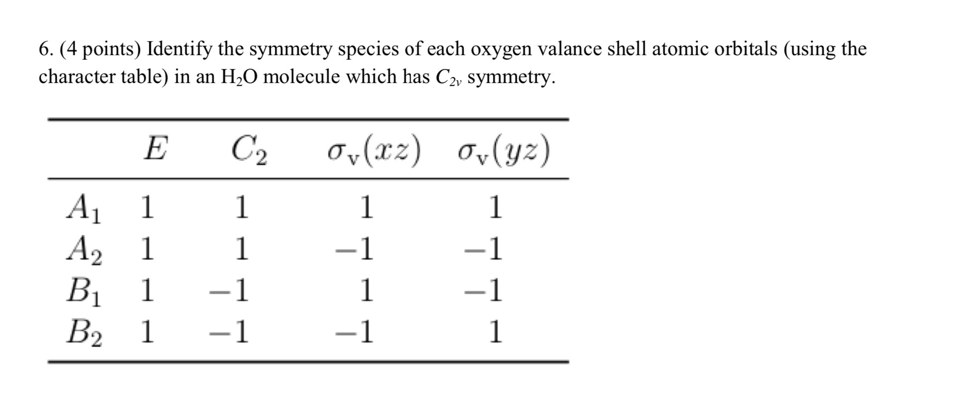 6 4 Points Identify The Symmetry Species Of Each Cheggcom