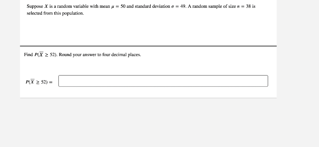 Solved Suppose X is a random variable with mean = 50 and | Chegg.com