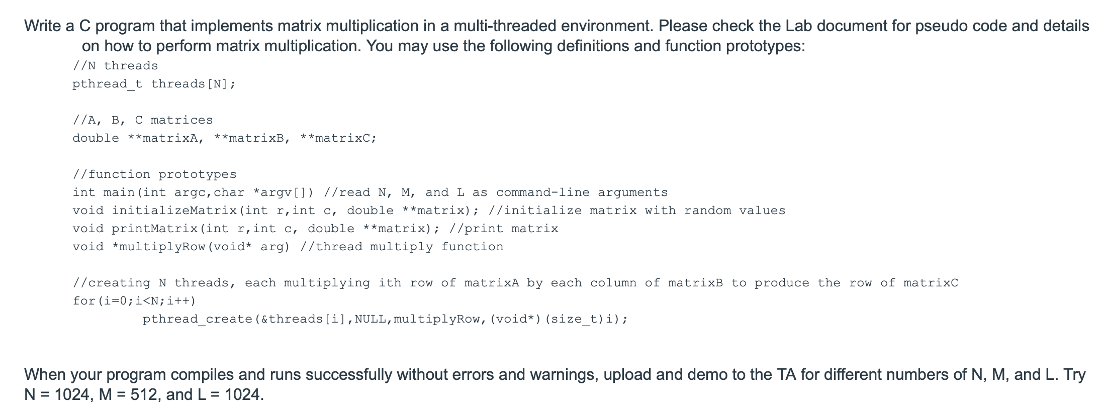 Solved Write a C program that implements matrix Chegg