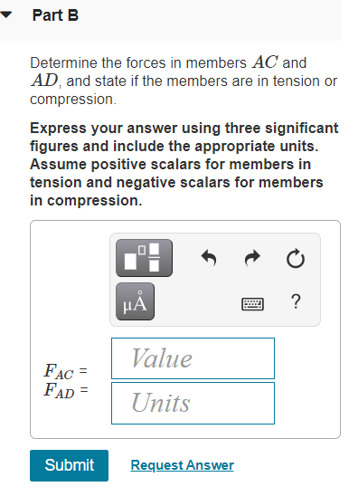 Solved Part A Determine the force in member AB, and state if | Chegg.com
