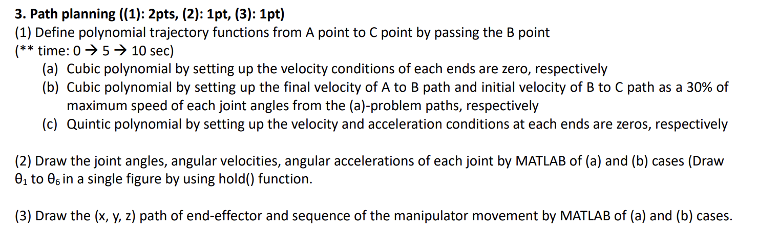 3. Path planning ((1): 2pts,(2):1pt, (3): 1pt) (1) | Chegg.com