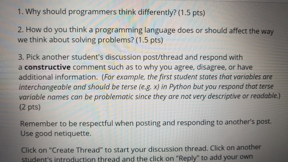 Solved 1. Why should programmers think differently? (1.5 | Chegg.com