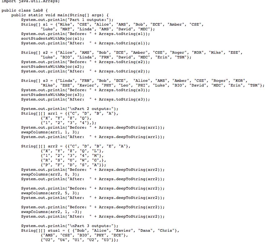 Solved import java.util.Arrays public class Lab8 public | Chegg.com