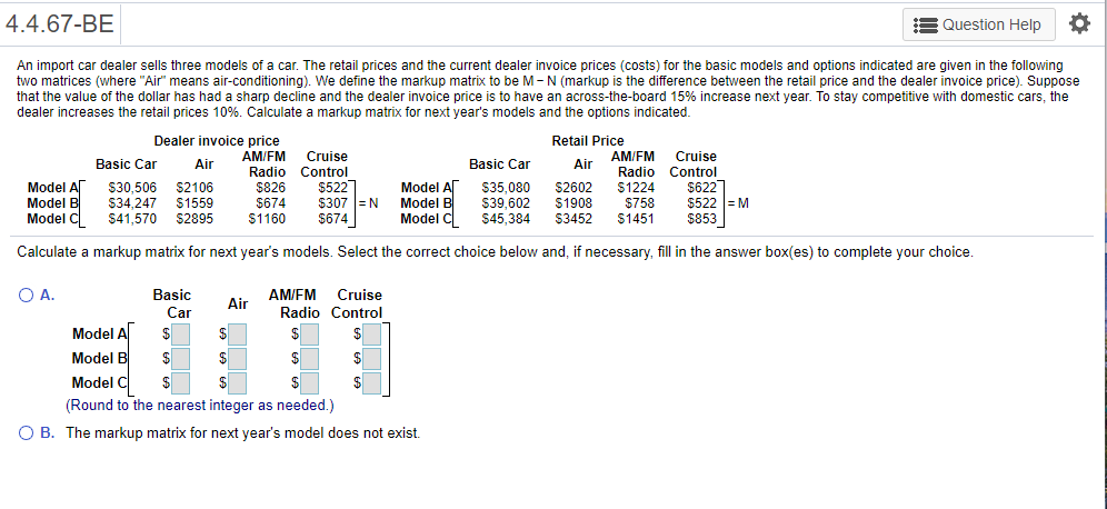 Solved 4 4 67 Be Question Help O An Import Car Dealer Sells Chegg Com