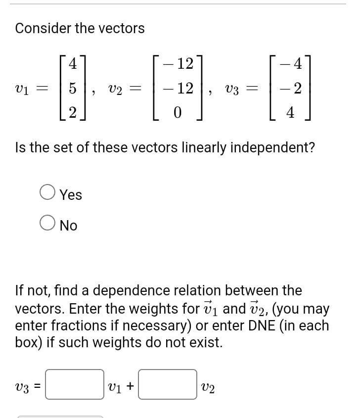 Solved Consider The Vectors | Chegg.com