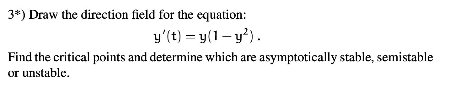 Solved 3∗) Draw the direction field for the equation: | Chegg.com
