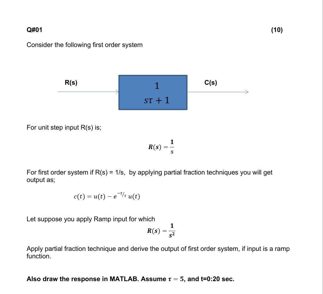 Solved Q#01 (10) Consider the following first order system | Chegg.com