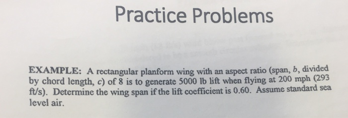 Solved Practice Problems EXAMPLE: A rectangular planform | Chegg.com