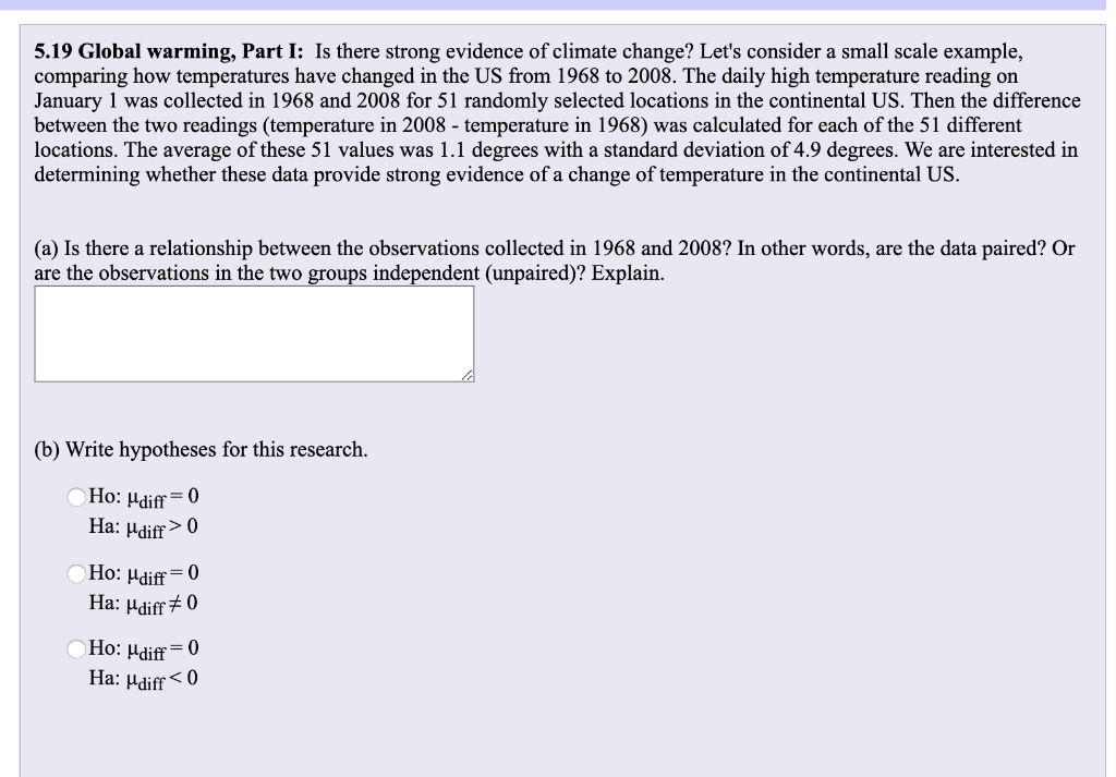Solved 5.19 Global warming, Part I: Is there strong evidence | Chegg.com