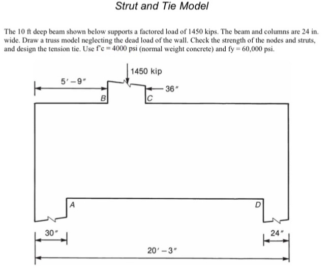 Strut and Tie Model The 10 ft deep beam shown below | Chegg.com