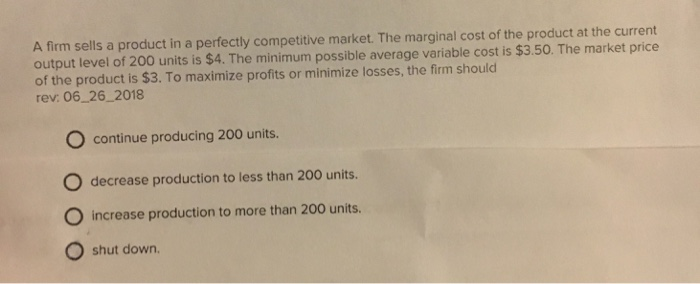 Solved The following table shows cost data for a perfectly | Chegg.com
