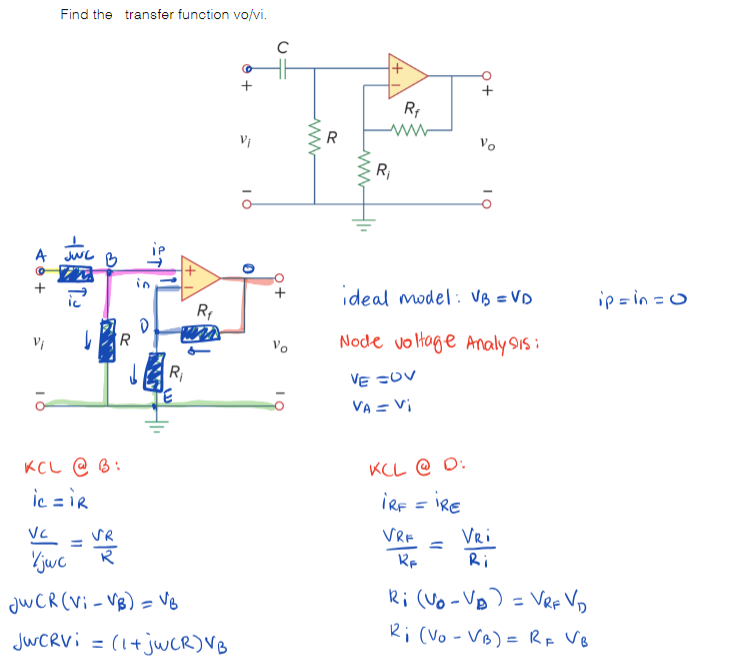 Solved Find the transfer function vo/vi. ideal model: | Chegg.com