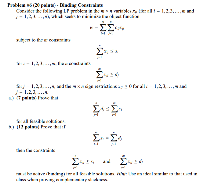 Solved Problem #6 (20 Points) - Binding Constraints Consider | Chegg.com