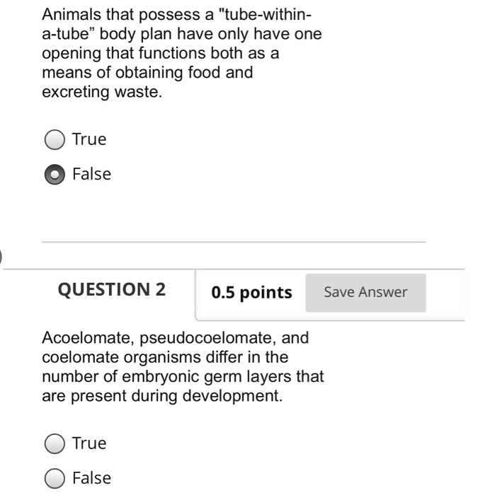 Solved Animals that possess a "tubewithin atube" body