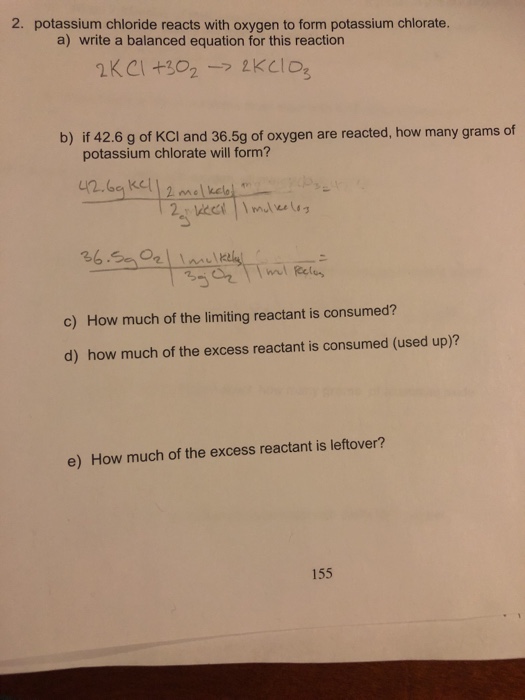 Solved 2. potassium chloride reacts with oxygen to form