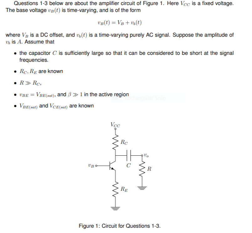 Solved Question 3. In the amplifier circuit of Figure 1 find | Chegg.com