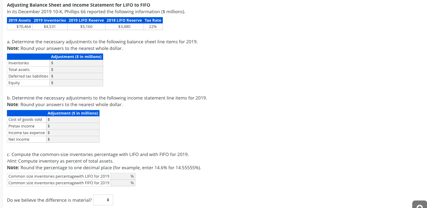 Solved Adjusting Balance Sheet and Income Statement for LIFO | Chegg.com