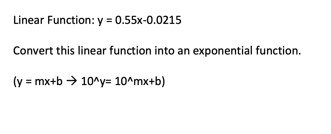 Solved Linear Function: y = 0.55x-0.0215 Convert this linear