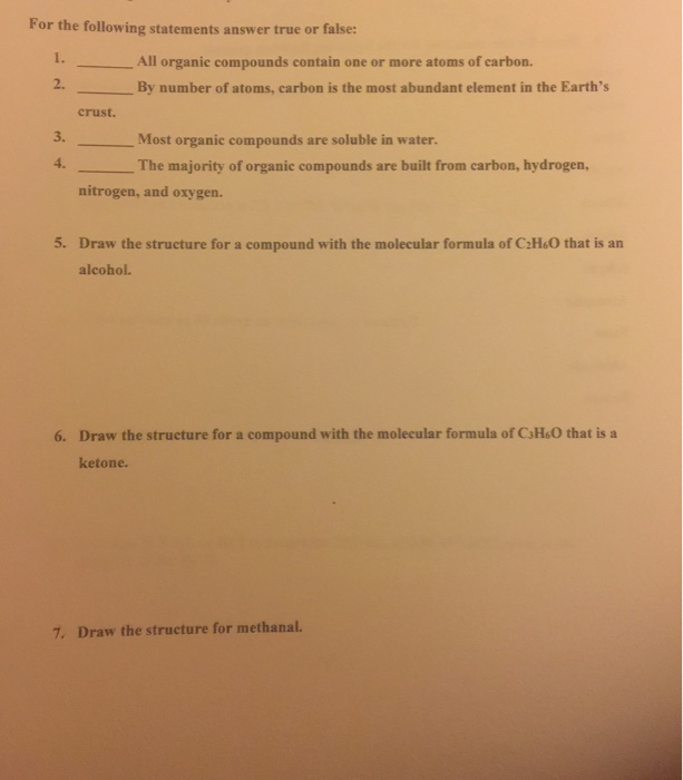 Solved For the following statements answer true or false